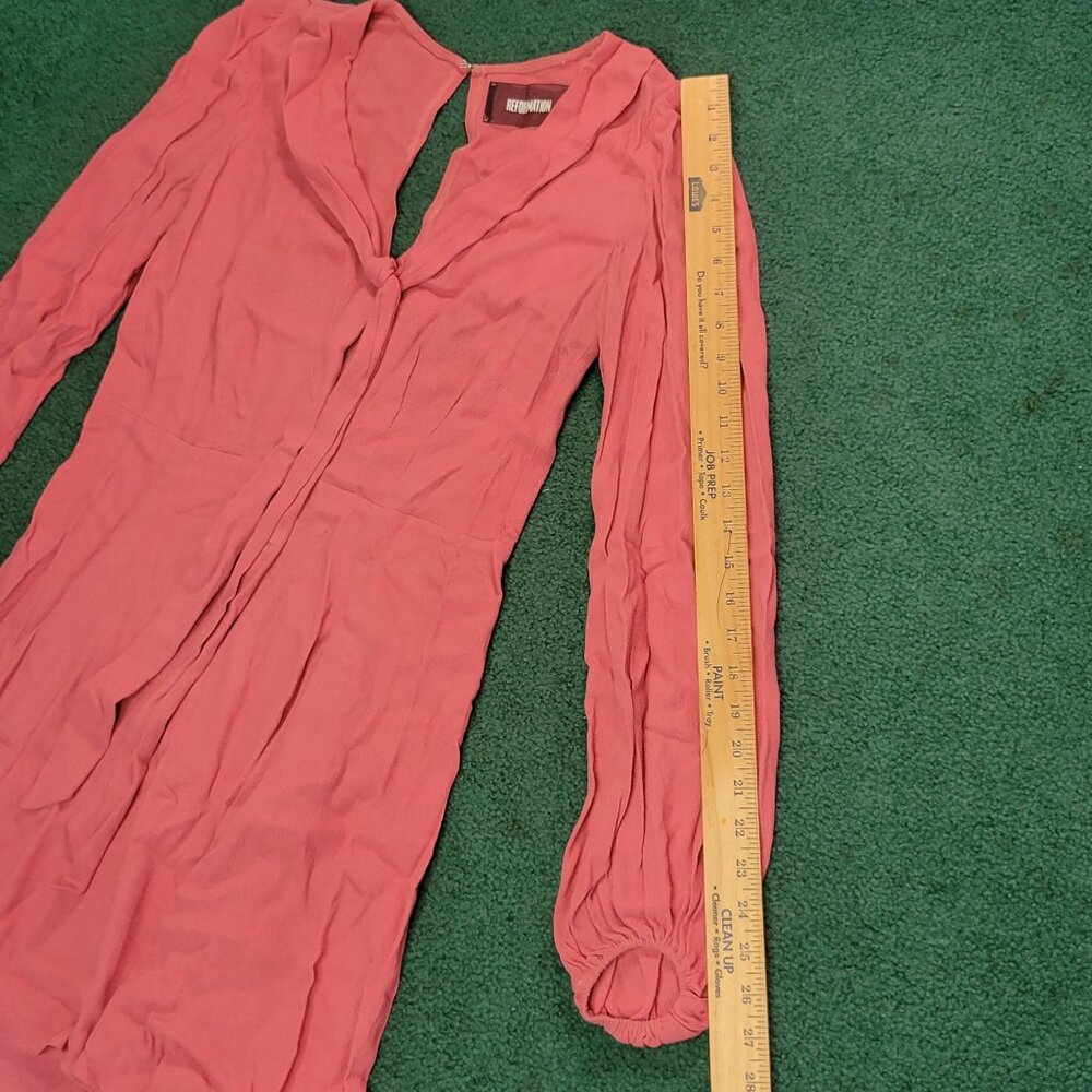 Reformation Women Dress Sz 6 Coral Pink Long-Sleeve Mini Flowy Skirt Tie Front - Picture 11 of 11
